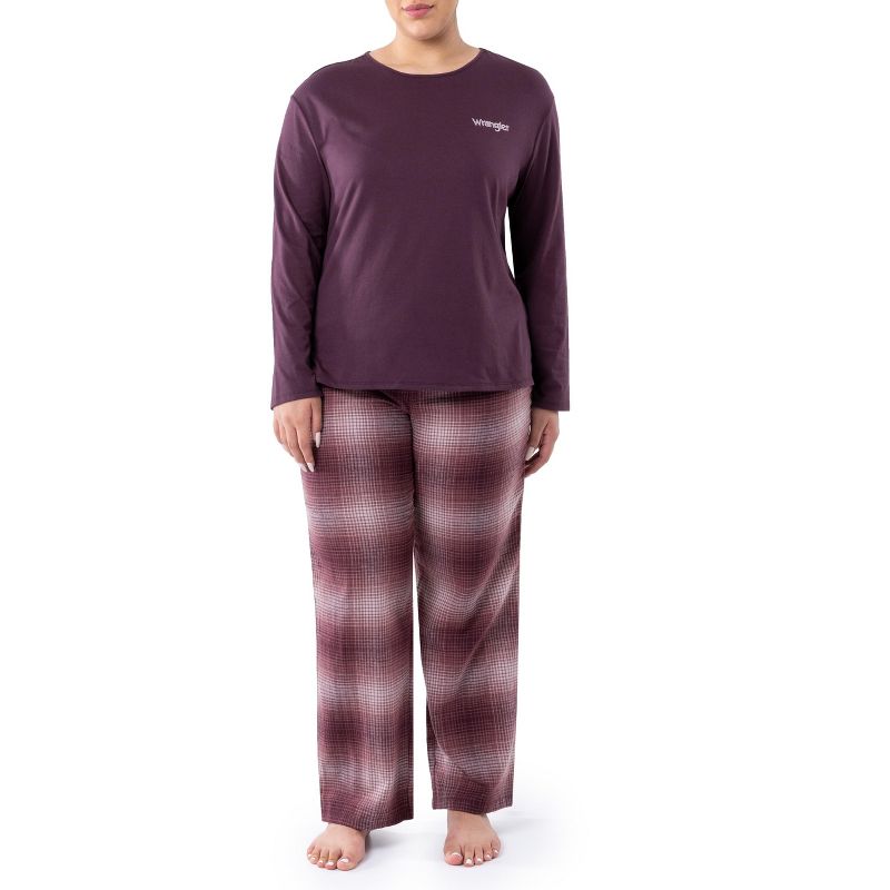 Wrangler Women's and Plus Long Sleeve Top and Flannel Bottom Pajama Set, 4 of 4