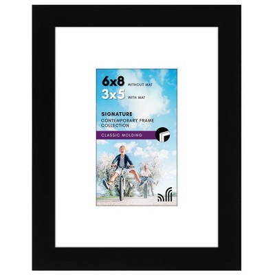 Americanflat 6x8 Picture Frame - Use as 3x5 Frame with Mat or Display 6x8 Photo Without Mat - Signature Collection - Picture Frames Black