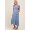 PinkBlush Blue Button-Down Polka Dot Shirred Bow Maternity Midi Dress - 3 of 4