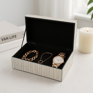 Decorative Storage Box for Home Decor - Modern Jewelry Box with Lid and Eye-Catching Handle for Living Room, Bathroom, or Office Display - 1 of 4