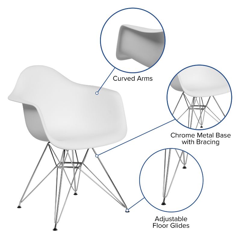 Emma and Oliver Plastic Accent Dining Chair with Arms and Chrome Base, 4 of 13