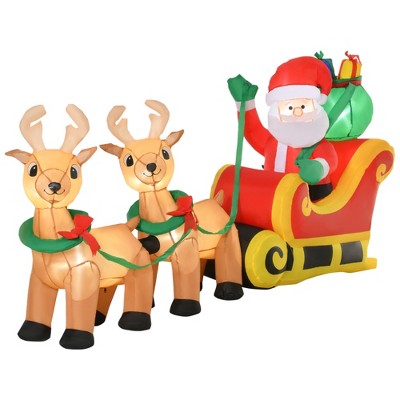 HOMCOM 3.7ft Christmas Inflatable Santa Claus on Sleigh with Reindeer w/LED Lights Inside for Lawn Front Yard Decoration