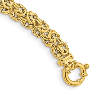Black Bow Jewelry 8mm 14K Yellow Gold Hollow Flat Byzantine Chain Bracelet, 7.5 Inch