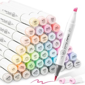 Ohuhu Pastel Markers Brush Tip - 48 Pastel Colors Double Tipped, Marker Set of Honolulu Sweetness - Brush & Chisel- Alcohol-based Refillable Ink - 1 of 4