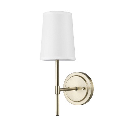 Photo 1 of *MISSING HARDWARE*1-Light Clarissa Wall Sconce Matte Brass with Fabric Shade White - Globe Electric