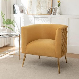 SEYNAR Mid-Century Modern Velvet Accent Chair, Gold Finish Barrel Chair for Living Room - 1 of 4
