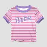 Girls' Barbie Striped Baby Short Sleeve Graphic T-Shirt - Purple/Pink