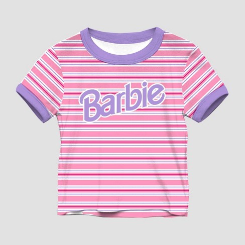 Girls' Barbie Striped Baby Short Sleeve Graphic T-shirt - Purple/pink :  Target