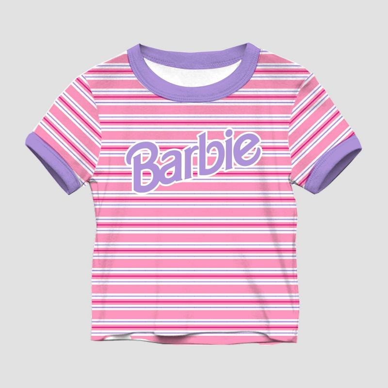 Girls&#39; Barbie Striped Baby Short Sleeve Graphic T-Shirt - Purple/Pink, 1 of 7