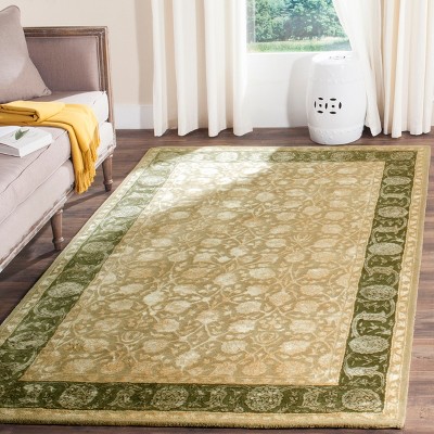Handmade Ivory and Sage Tufted Wool and Viscose Rug, 4' x 6'
