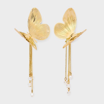 Folded Wing Butterfly Tassel Earrings - Wild Fable™ Gold: Nickel-Free Metal, Post Closure, Drop Style, 2" Length