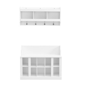 NicBex Shoe Cabinet with Wall Mounted Coat Rack Modern Shoe Storage Bench with 4 Hooks For Entryway,Hallway - 1 of 4