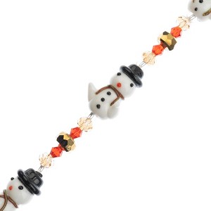 Crystal Lane DIY 7" Lampwork Glass Designer Holiday Christmas Bead Strand Craft Embellishment Snowman Hugs - 1 of 4