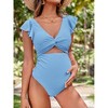 Womens Maternity Swimsuits Cap Sleeve One Pieces Swiss Dot Tie Knot Monokini Bikini - 2 of 4