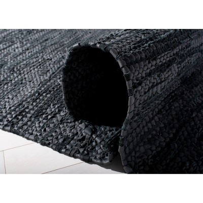 Handmade Black and Grey Leather Square Area Rug