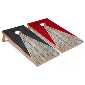 Skip's Garage Dark Grey and Red Pyramid Cornhole Board Set, Includes 2 Boards, 8 Bags - 1 of 4