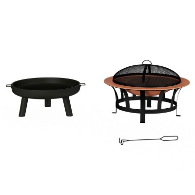 Black Round Steel Free-Standing Outdoor Fire Pit