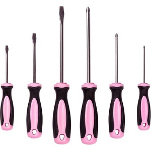 Pink Power Magnetic Screwdriver Set - 6 Piece Phillips Head and Flat Head Hand Pink Tool Set for Women & Ladies - Screwdriver Kit with Magnetic Tip - 1 of 4