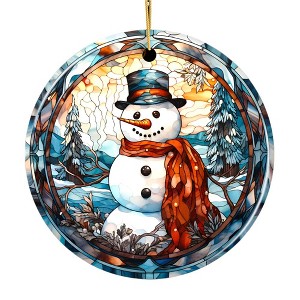 Elegant Snowman Stained Glass Themed Ceramic Christmas Ornament| OrnamentallyYou - 1 of 4