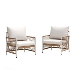 TiramisuBest [Set of 2] Outdoor Lounge Chairs with Handwoven Rope & Waterproof Cushions,Steel Frame for Patio, Garden & Poolside,Beige - 1 of 4