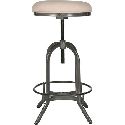 Transitional Beige and Black Adjustable Swivel Stool with Wood and Metal