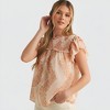 Knit & Lounge Women’s Smocked Flutter Sleeve Top Soft Woven Fabric Floral Pattern Ruffle Trim Detail Lightweight - 3 of 4