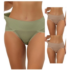 Allegra K Women's Hi-Cut Ribbed High Waist Tummy Control Available in Plus Size Briefs 3 Packs - 1 of 4