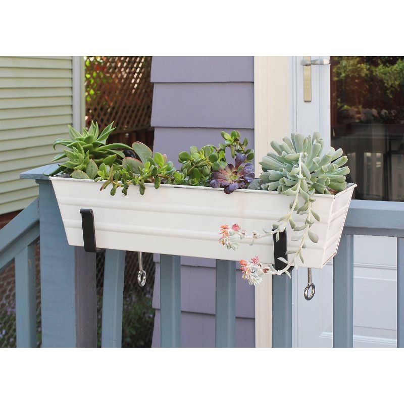 ACHLA Designs 22&#34; Rectangular Flower Box, Galvanized Steel, Whitewashed, with Black Wrought Iron Clamp-On Brackets, Weather-Resistant, 4 of 5