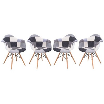 LeisureMod Willow Fabric Eiffel Accent Chair with Ash Wood Legs Set of 4