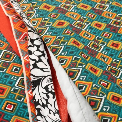 King Turquoise and Tangerine Cotton Boho Stripe Reversible Duvet Cover Set