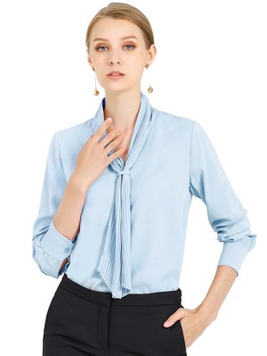 INSPIRE CHIC Women's Long Sleeve Pleated Tie Neck Office Blouses