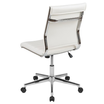 Executive High-Back Armless White Leather & Chrome Swivel Office Chair