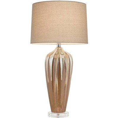 Ivory Drip Glaze Ceramic Table Lamp with Beige Drum Shade