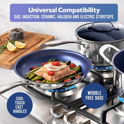 Blue Stainless Steel Nonstick 5-Piece Cookware Set
