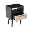 Side End Table, Black Nightstand with Power Outlet & USB Ports Vintage Rustic Natural Accent Furniture Storage Cabinet with Drawer Home Decoration - 4 of 4