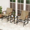 Tangkula 3 Piece Outdoor Gliding Set w/ Tempered Glass Coffee Table Teak Wood Armrests - 2 of 4