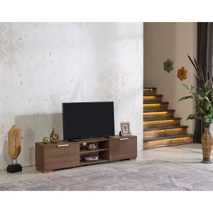 67" Engineered Wood Mid Century Modern TV Stand with 2 Door Cabinets and 2 Shelves for Living Room and Bedroom - 1 of 4