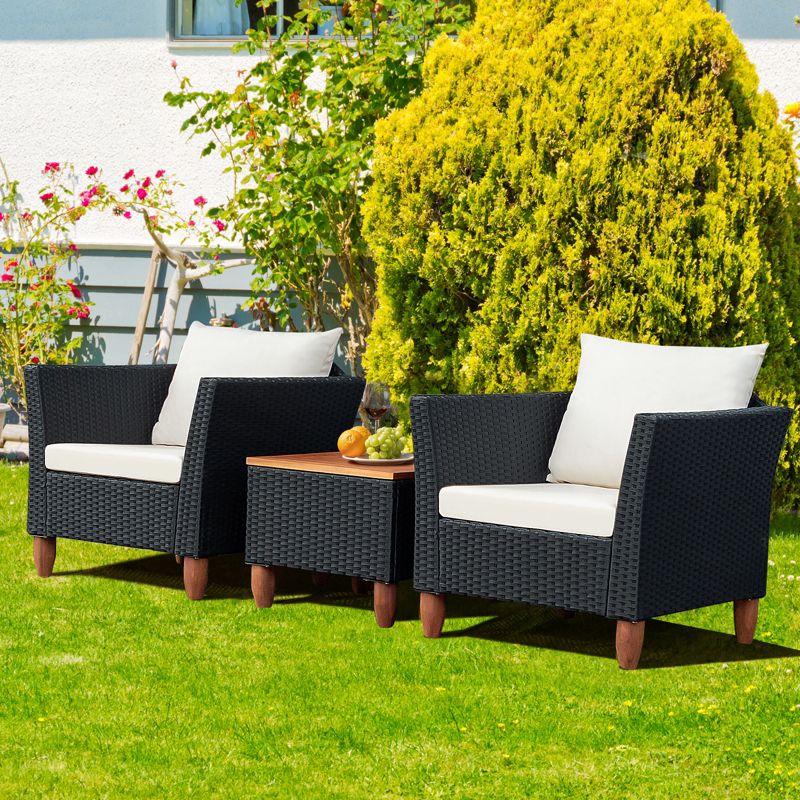 Tangkula 3-Piece Wicker Patio Furniture Set Outdoor Conversation Set w/ Cushions & Coffee Table, 4 of 11