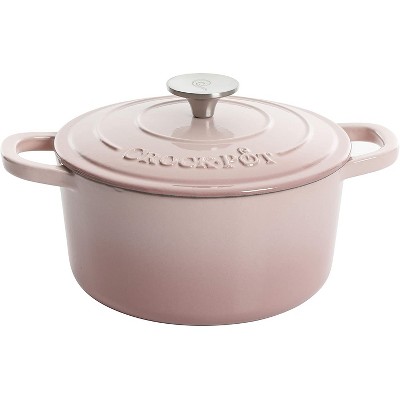 Crock-Pot 5 Quart Capacity Round Enamel Cast Iron Covered Dutch Oven Kitchen Cookware with Matching Self Basting Lid, Blush Pink