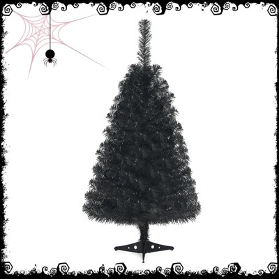 Tangkula 3 Ft Black Artificial Tree Unlit Halloween and Christmas Decoration Tree Compact Festival Party Supplies Black/Pink
