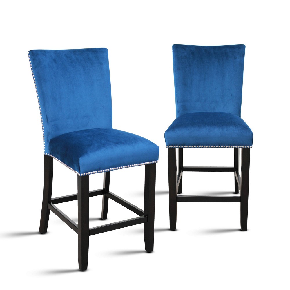 Photos - Chair 24" Set of 2 Camila Velvet Counter Height Barstools Blue - Steve Silver Co