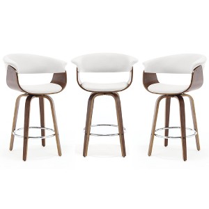 Bekrvio 26" Mid Century Modern Swivel Counter Height Bar Stools Set of 1/2/3/4 - PU Leather Upholstered,Walnut Bent Wood Legs for Kitchen Island - 1 of 4