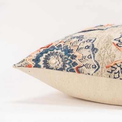 Embroidered Cotton and Polyester 20" x 20" Pillow Cover