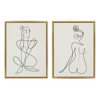 (Set of 2) 18" x 24" Sylvie Thinking of You Line Art and Sitting Beauty Framed Canvas Set Gold - Kate & Laurel All Things Decor