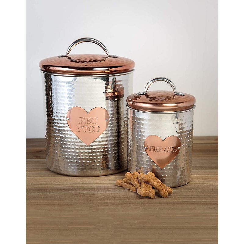 Amici Pet Rosie Silver/Rose Gold Metal Treats Canister 2 Size Set, Pet Food Storage Containers, Dog Food Jar with Lid,38 & 104 Ounce, 2 of 6