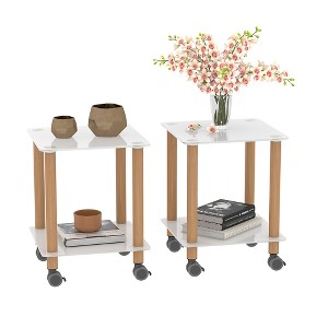 Dolonm Modern 2-Tier Side Table Set, White & Oak End Table w/Wheels & Storage Shelf, 17.7" Night Stand for Living Room/Bedroom - 1 of 4