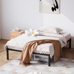 Full Size Metal Bed Frame with Storage, Heavy Duty Steel Slats Support, 1000 lbs Capacity, No Box Spring Needed, Black 16 Inch - 1 of 4