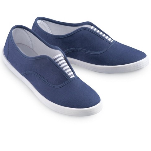 Collections Etc Classic Easy to wear Striped Slip on Sneakers Wide width 9 Navy Female Target