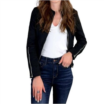 Women's Suede Cropped Moto Jacket - Coalition LA