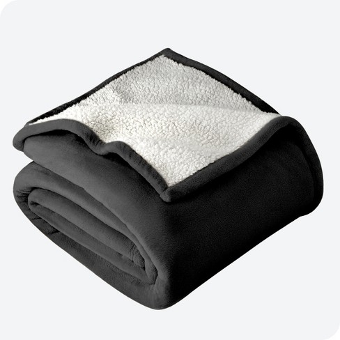 Black Throw Travel Faux Shearling Fleece Blanket by Bare Home